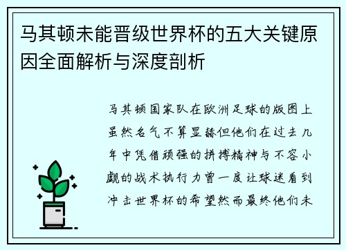 马其顿未能晋级世界杯的五大关键原因全面解析与深度剖析 马其顿未能晋级世界杯的五大关键原因全面解析与深度剖析